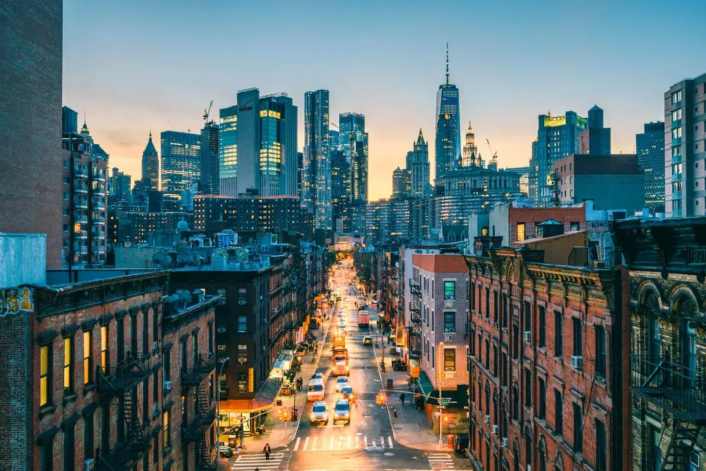 New York City skyline at dusk